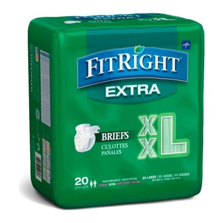 Medline Medline FitRight Extra Adult Disposable Briefs, Size 2XL, Waist Size 60"-69", 20/Bag FITEXTRAXXLZ